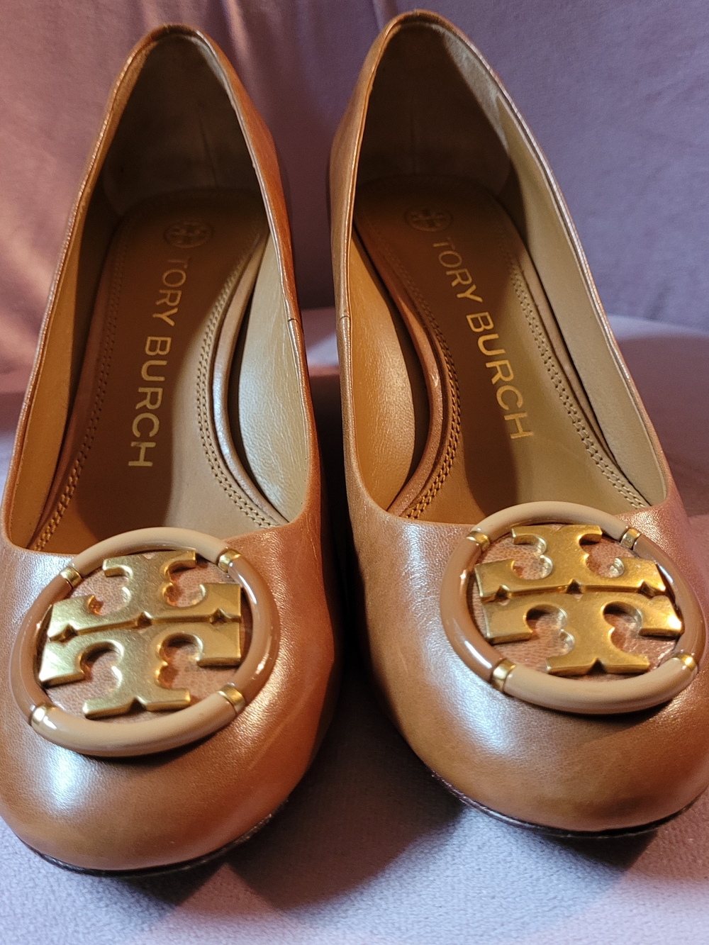 Tory Burch Tan Leather Logo Ballet Flats